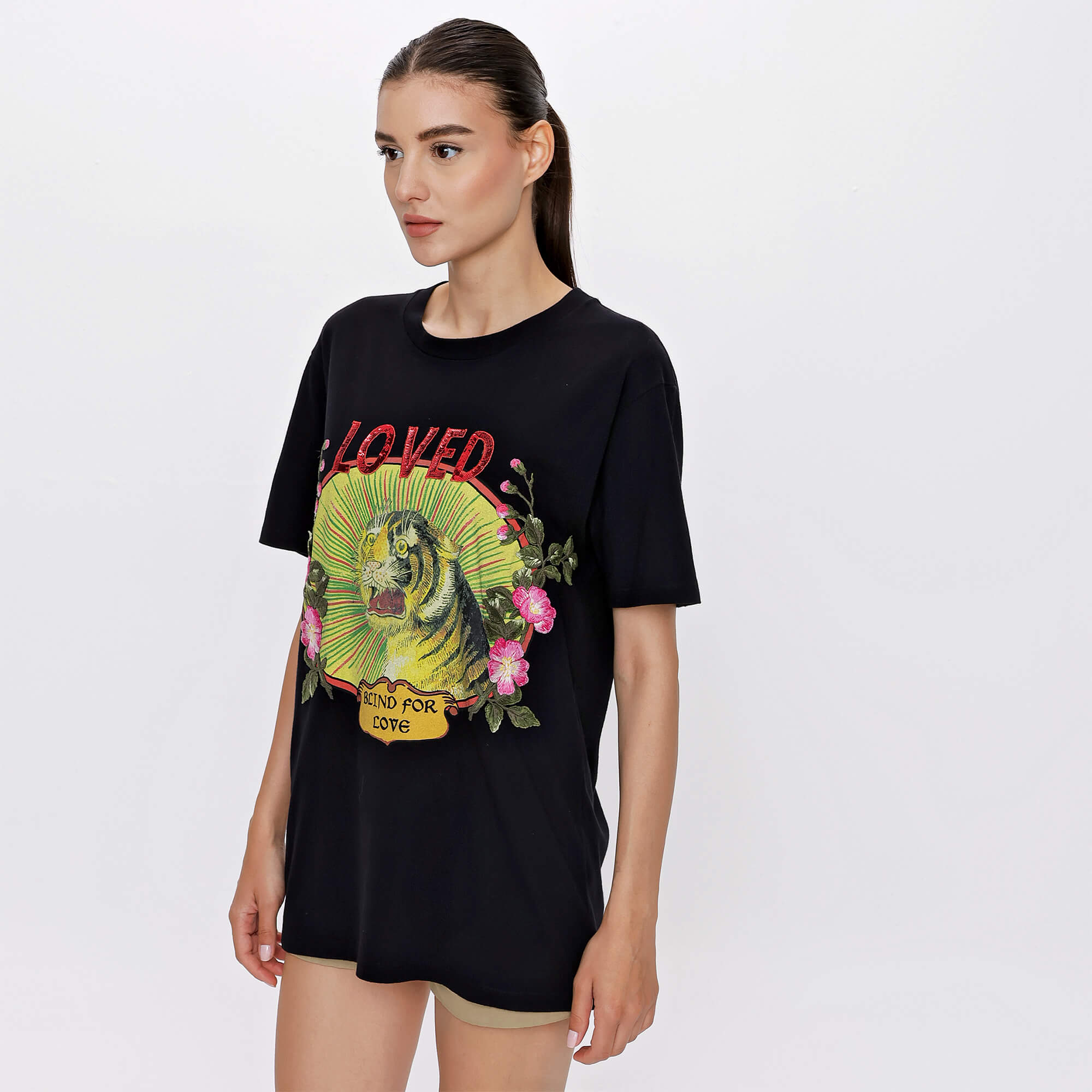 Gucci - Black Tiger Sequin Cotton Tshirt